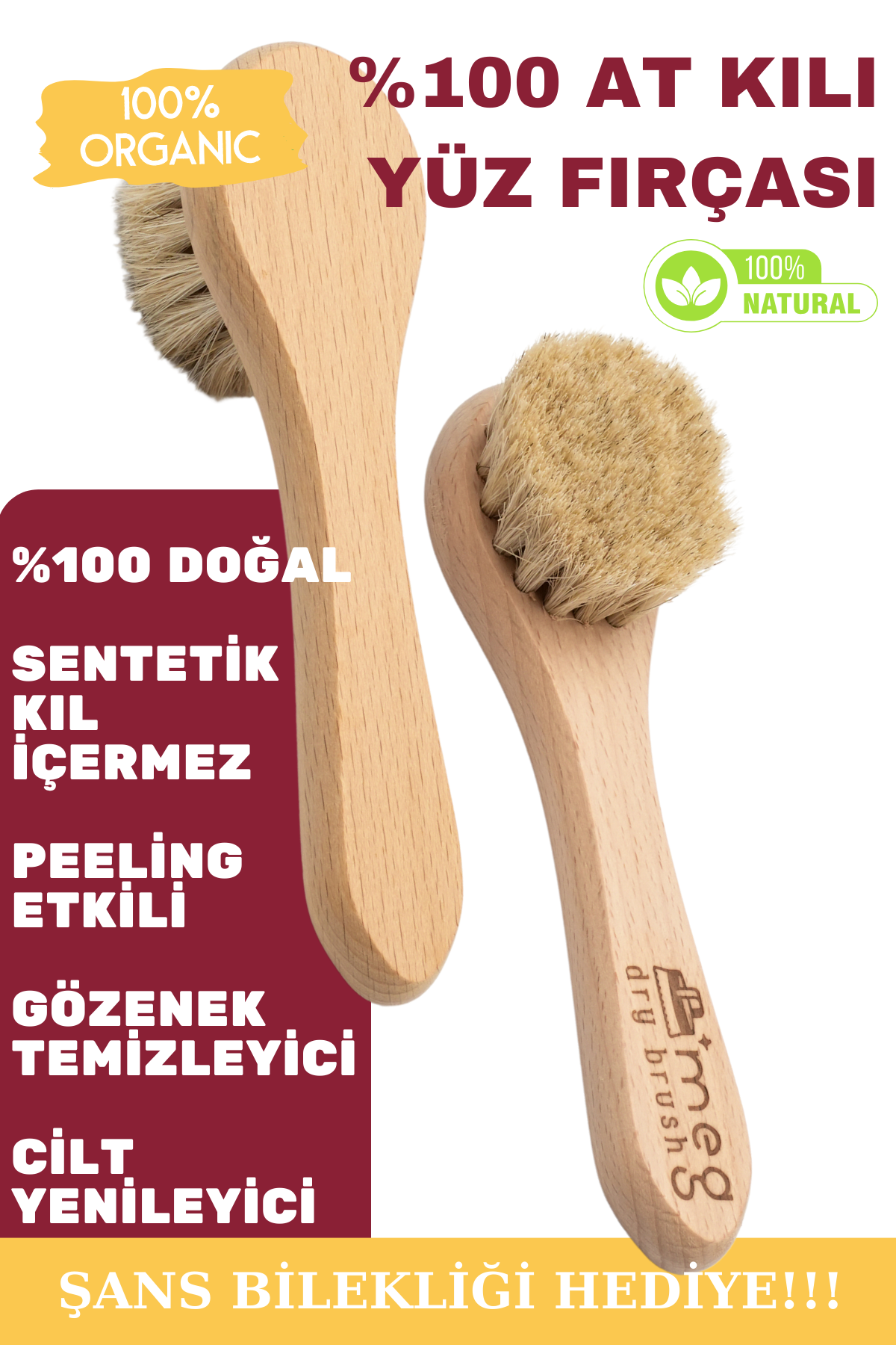 %100 At Kılı Yüz Fırçası - Doğal ve Organik Peeling Etkili Fırça