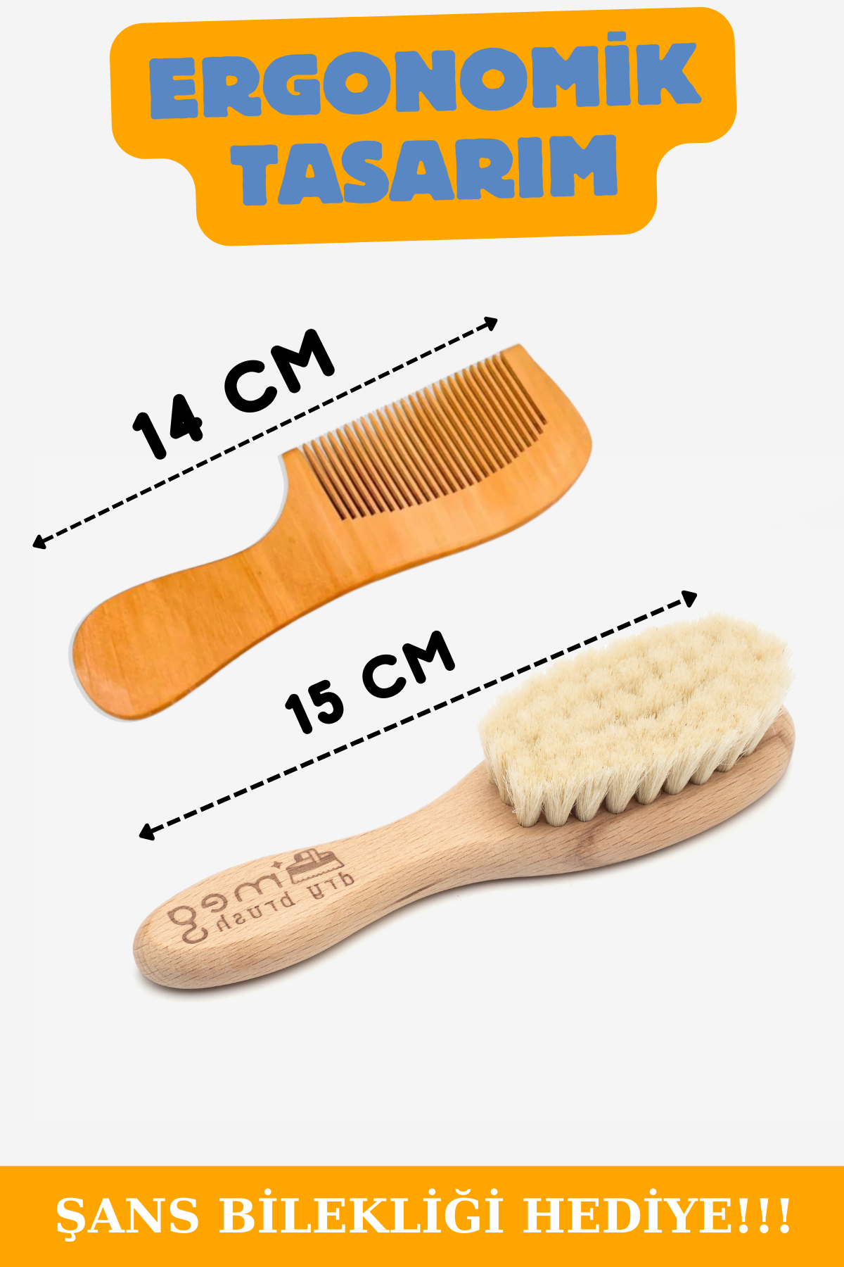 MEG Dry Brush %100 Keçi Kılı Bebek Fırçası ve Saplı Tarak Seti